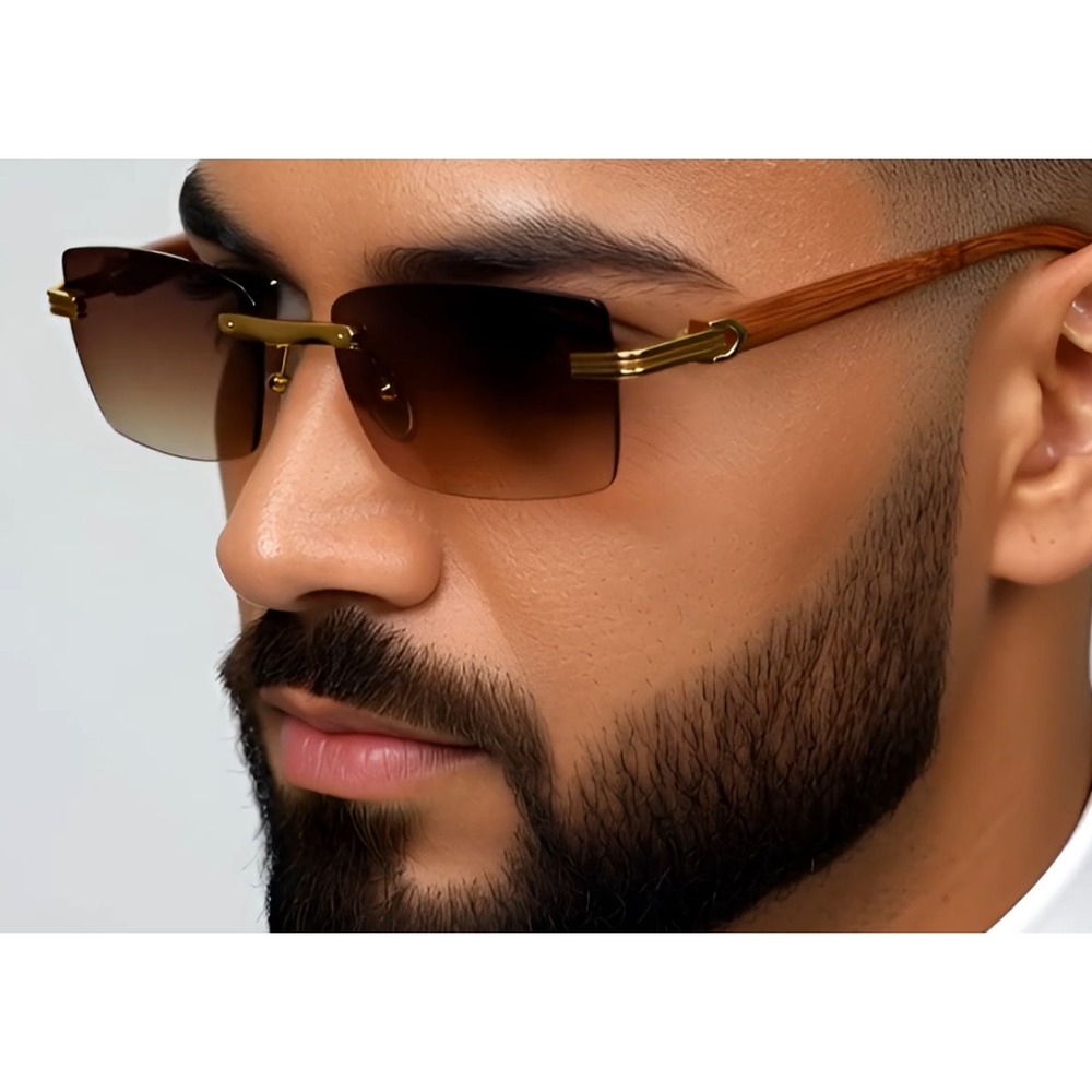 Men Sunglasses Classic Brown Lens Frameless Buffs‎ Hip Hop Cholo Street Wear New